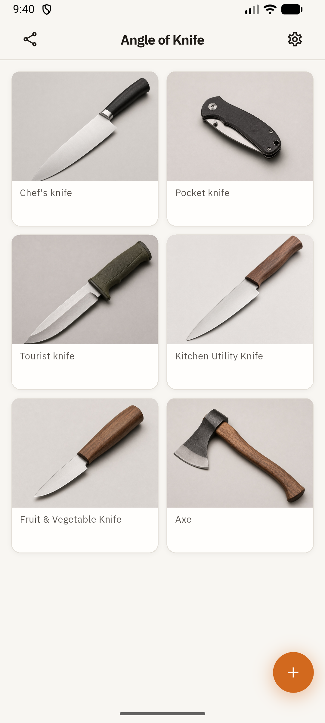 AoK — knives list: chef's, pocket, axe and more
